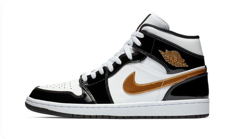 Air Jordan 1 Mid SE Black Gold Patent Leather 852542 007