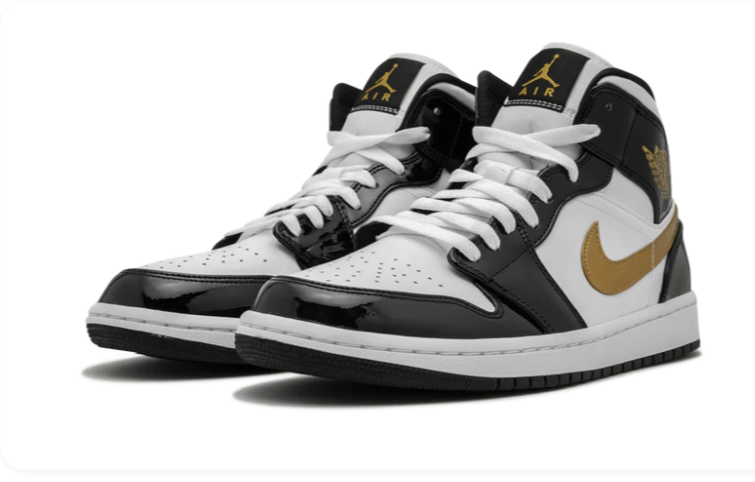 Air Jordan 1 Mid SE Black Gold Patent Leather 852542 007