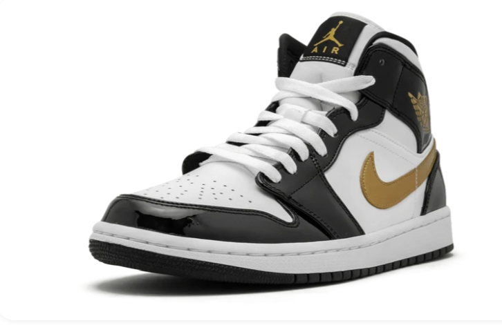 Air Jordan 1 Mid SE Black Gold Patent Leather 852542 007