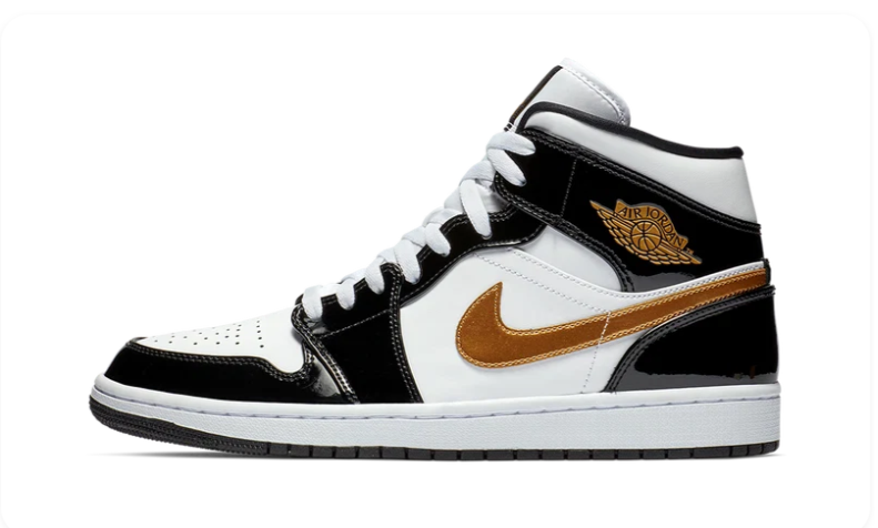 Air Jordan 1 Mid SE Black Gold Patent Leather 852542 007