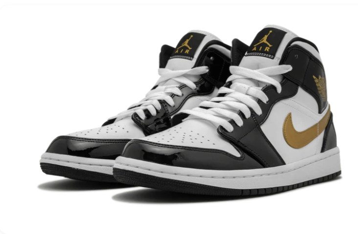 Air Jordan 1 Mid SE Black Gold Patent Leather 852542 007