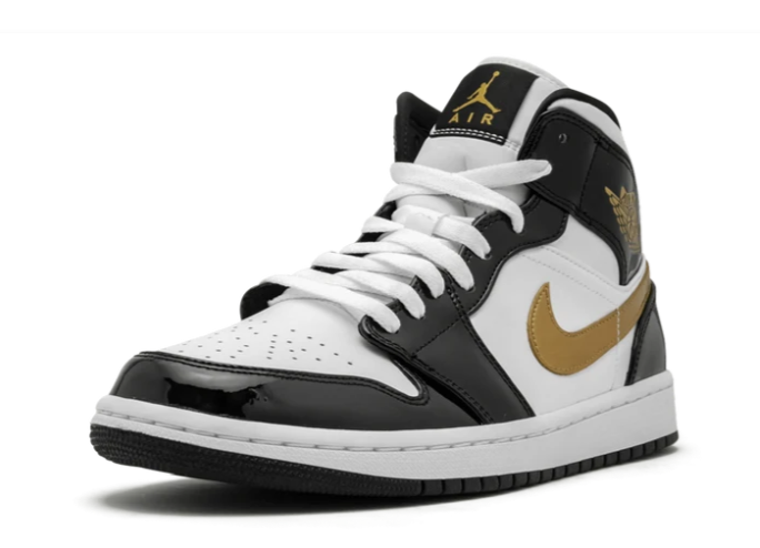 Air Jordan 1 Mid SE Black Gold Patent Leather 852542 007